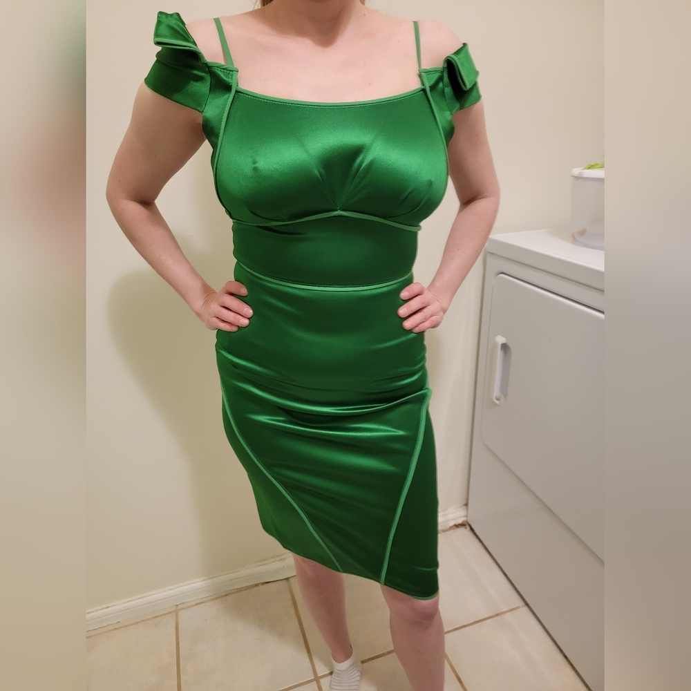 Zac Posen Emerald Satin Stretch Dress 2